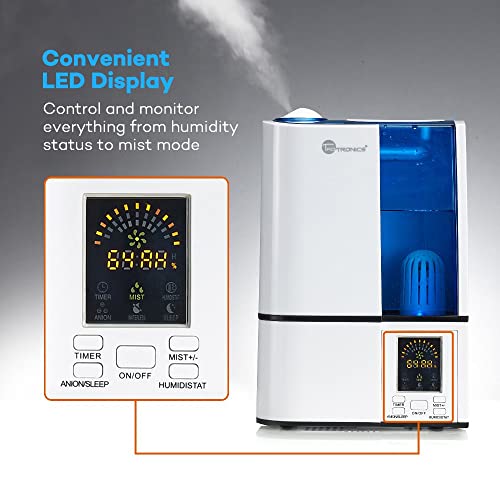TaoTronics Cool Mist Humidifier with No Noise, LED Display, Ultrasonic Humidifiers for Home Bedroom, 4L/1.1 Gallon Capacity, Adjustable Mist Levels, Timer, Waterless Auto Shut-off, US 110V